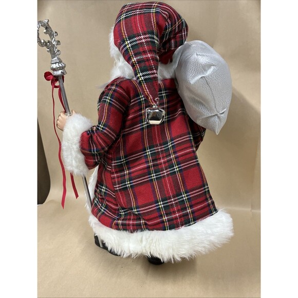 Merry Brite Santa Claus Tartan Plaid Coat Gift Bag Silver Staff 18" Read - Picture 8 of 12
